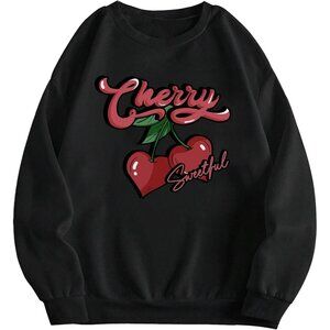 ⚡Women Black Cherry Imported Graphic Crewneck Long Sleeve Pullover Sweatshirt